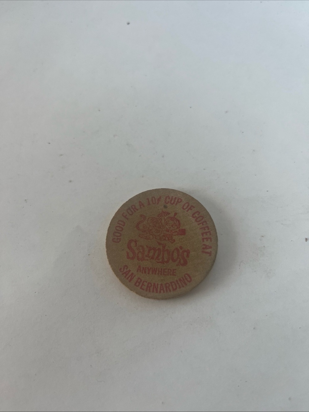 Scarce Wooden Nickel - Sambo's Restaurants - "Good For a Free Cup of Coffee"